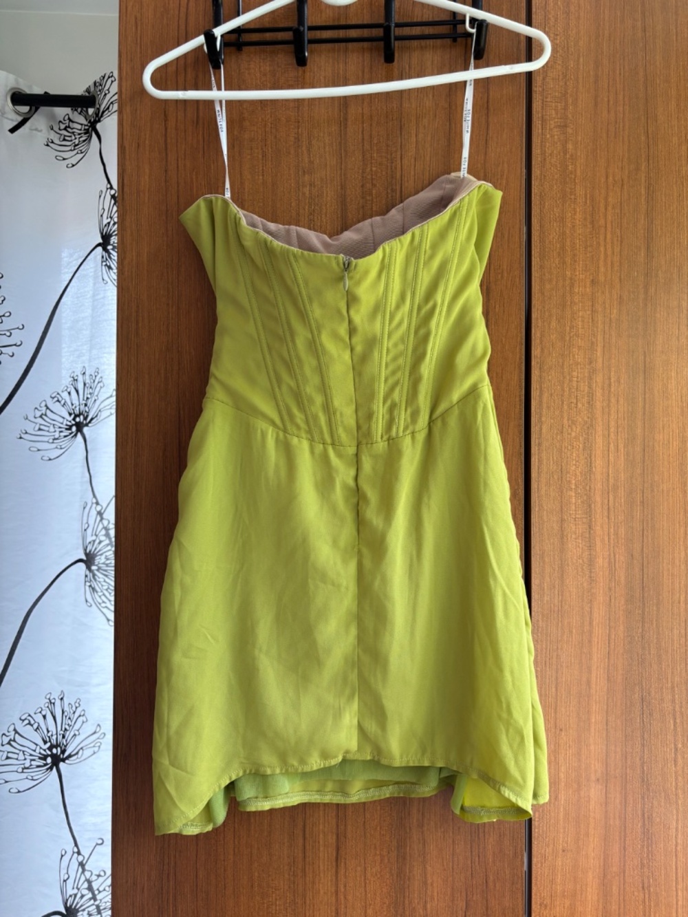 White Fox Boutique Lime Green Strapless Corset Ruched Mini Dress Size Medium - Picture 6 of 15